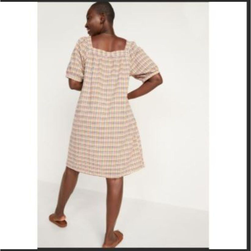 Old Navy Multicolor Plaid Dobby Gingham Puff Sleeve Textured Swing Dress - Picture 4 of 11